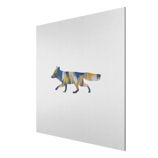 Wandbilder Tiere Fuchs in Blau und Gelb