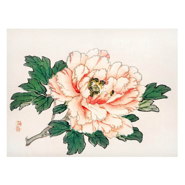 Magnettafel Blume Asiatische Vintage Zeichnung Rosa Chrysantheme