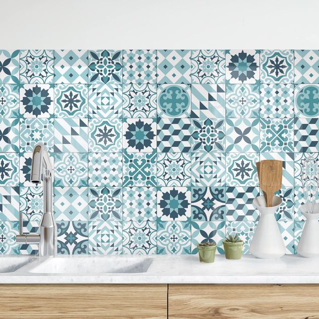 Küche Dekoration Geometrischer Fliesenmix Türkis