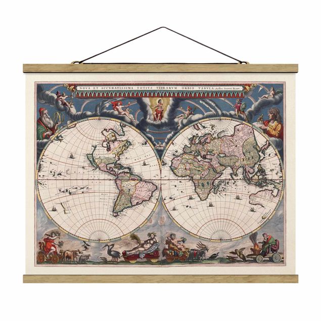 Wandbilder Vintage Historische Weltkarte Nova et Accuratissima von 1664