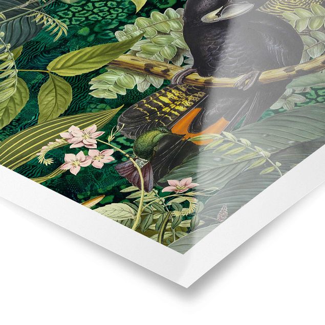 Wandbilder Grün Bunte Collage - Kakadus im Dschungel