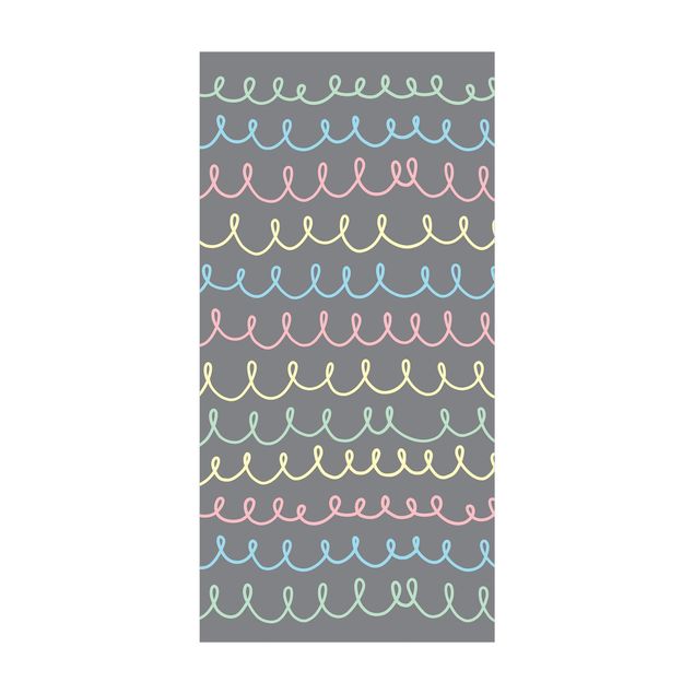 Moderne Teppiche Gezeichnete Pastellfarbene Kringellinien auf Grau