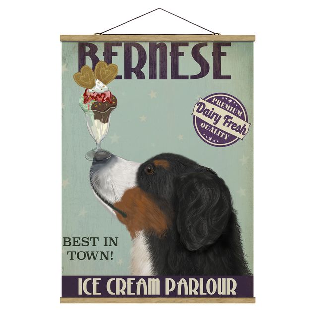 Wandbilder Vintage Berner Sennenhund mit Eis