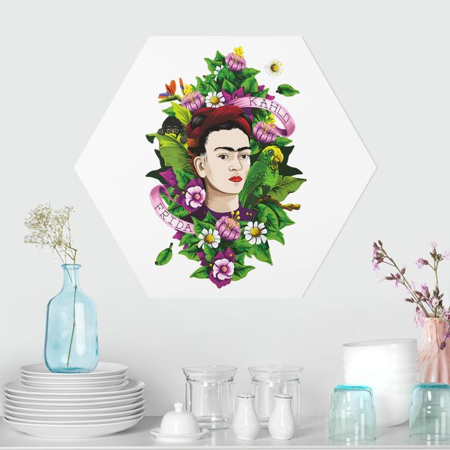 Wandbilder Schmetterlinge Frida Kahlo - Frida, Äffchen und Papagei
