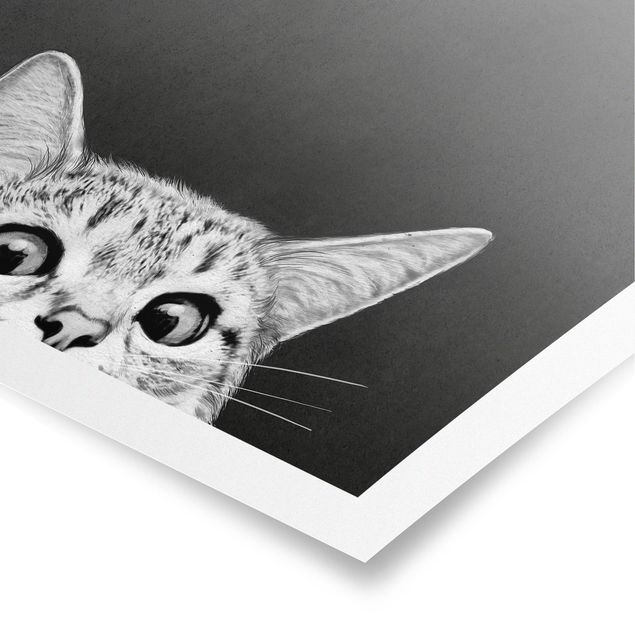 Kunstkopie Poster Illustration Katze Schwarz Weiß Zeichnung