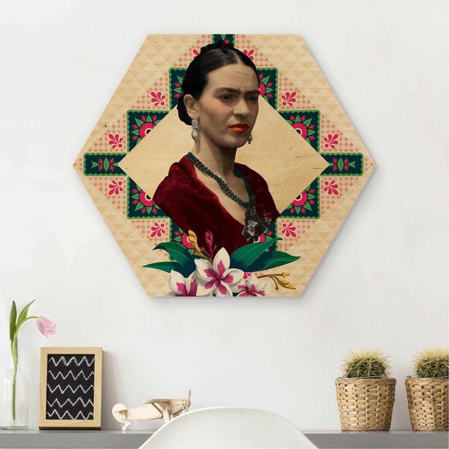 Holzbilder Blumen Frida Kahlo - Blumen und Geometrie