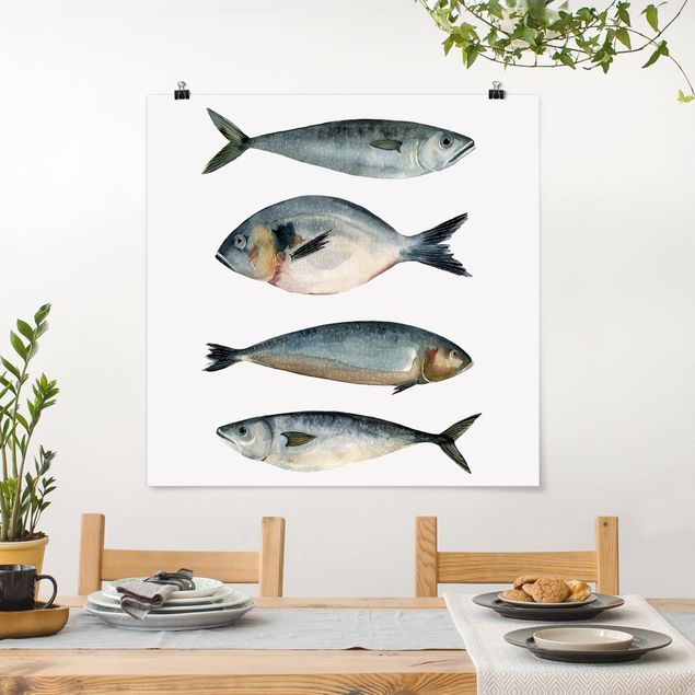 Wandbilder Fische Vier Fische in Aquarell II