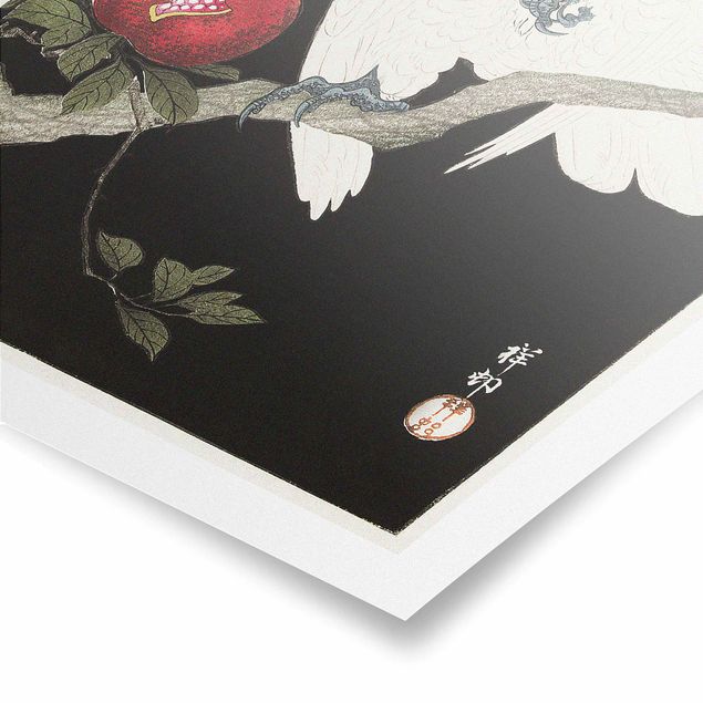Wandbilder Schwarz-Weiß Asiatische Vintage Illustration Weißer Kakadu