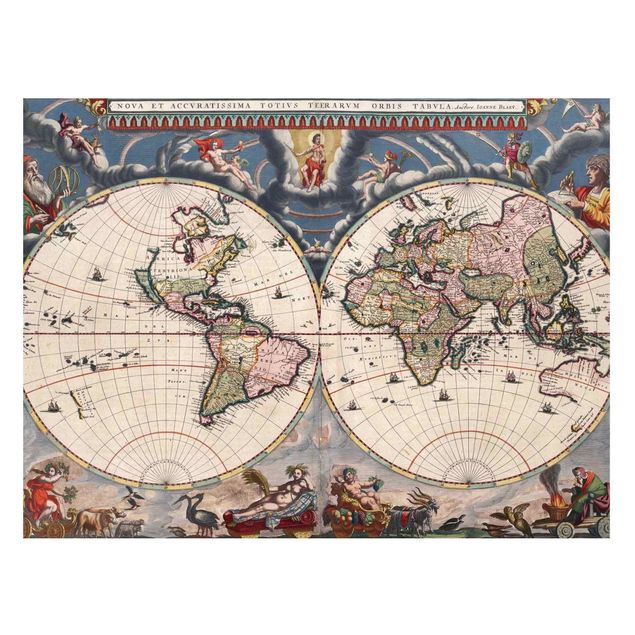 Weltkarte Magnettafel Historische Weltkarte Nova et Accuratissima von 1664