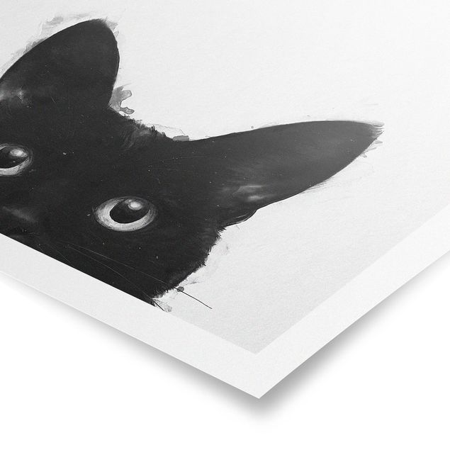 Tierposter Illustration Schwarze Katze auf Weiß Malerei
