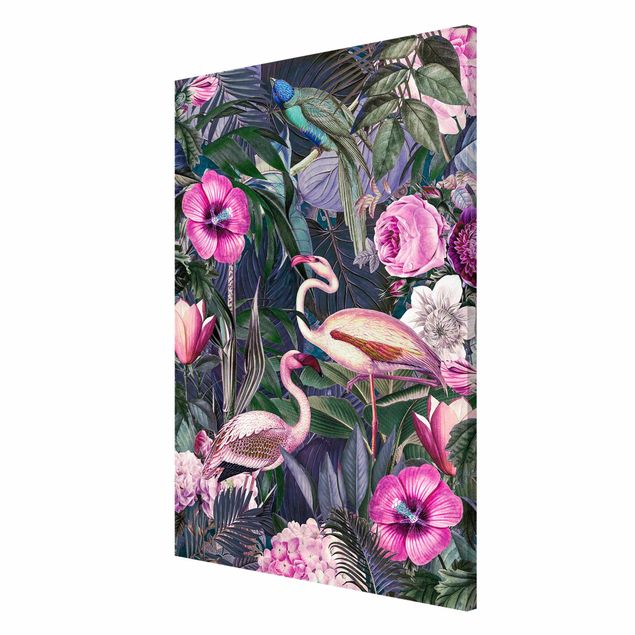 Magnettafeln Blumen Bunte Collage - Pinke Flamingos im Dschungel
