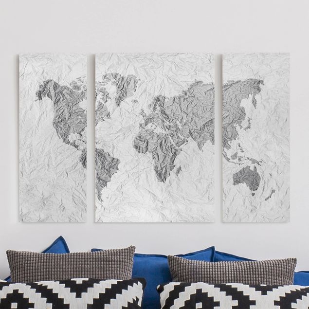 Leinwandbilder schwarz-weiß Papier Weltkarte Weiß Grau
