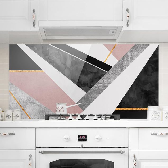 Küche Dekoration Schwarz Weiß Geometrie mit Gold