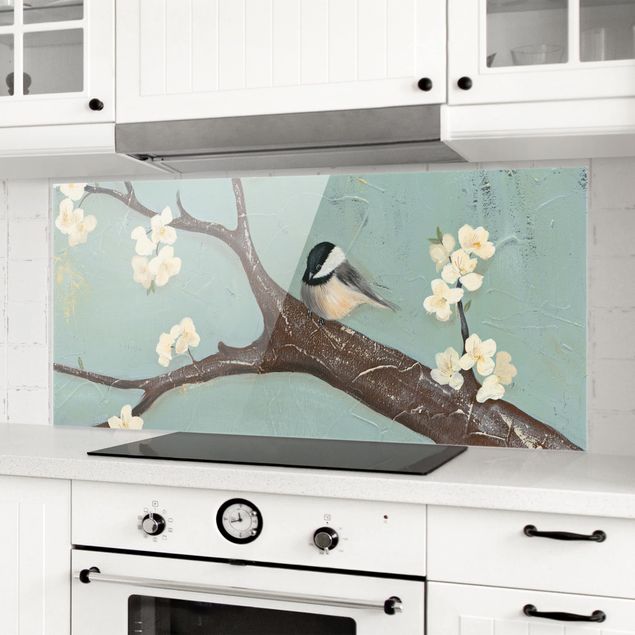 Wanddeko Küche Meise auf Kirschbaum