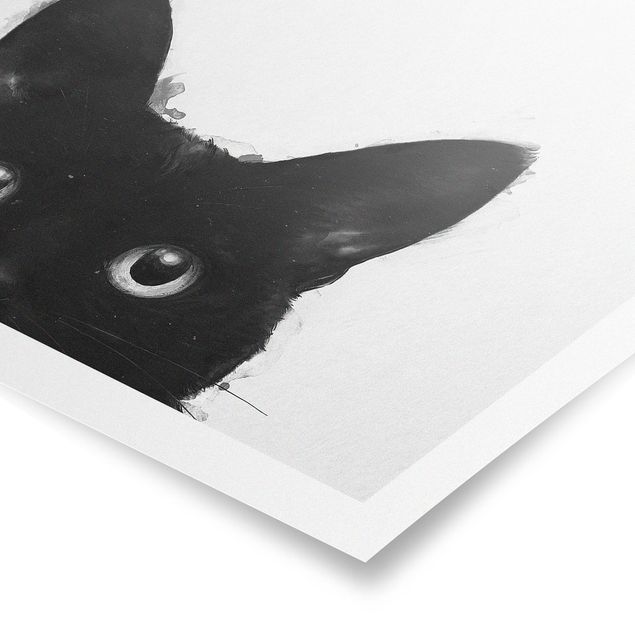 Poster Tiere Illustration Schwarze Katze auf Weiß Malerei