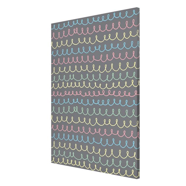 Wandbilder Modern Gezeichnete Pastellfarbene Kringellinien auf Grau