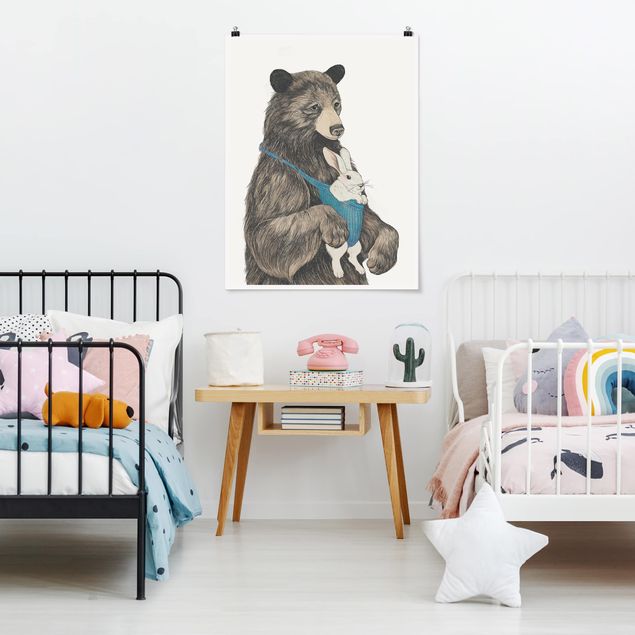 Kunstkopie Poster Illustration Bär und Hase Baby