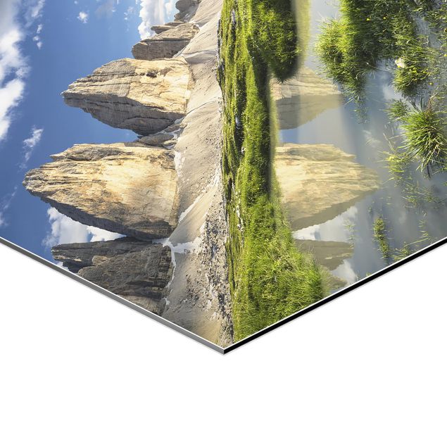 Wandbilder Südtiroler Zinnen und Wasserspiegelung