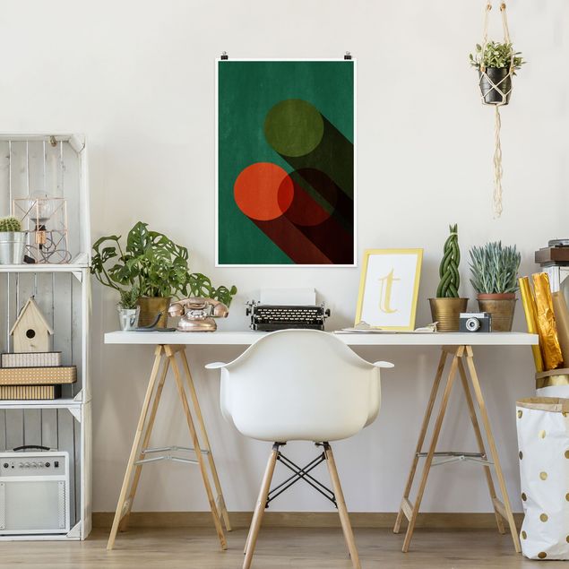 Kunstdrucke Poster Abstrakte Formen - Kreise in Grün und Rot