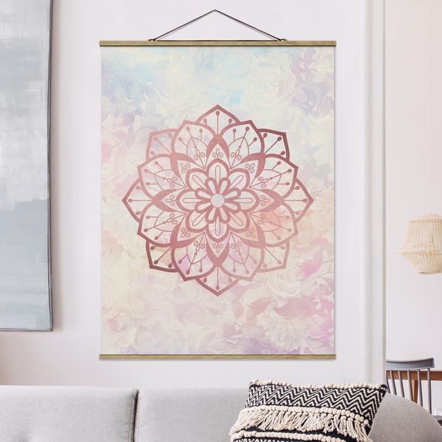 Wanddeko Küche Mandala Illustration Blüte rose pastell