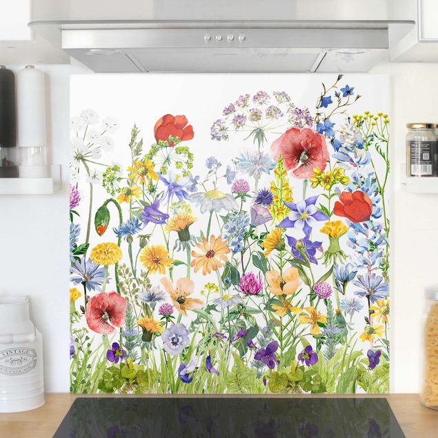 Wanddeko Küche Aquarellierte Blumenwiese
