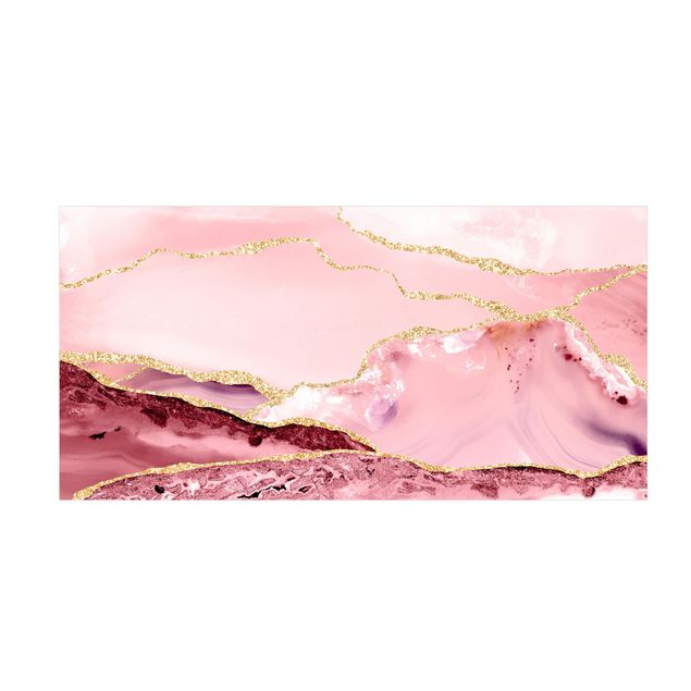 Teppich modern Abstrakte Berge Rosa mit Goldenen Linien
