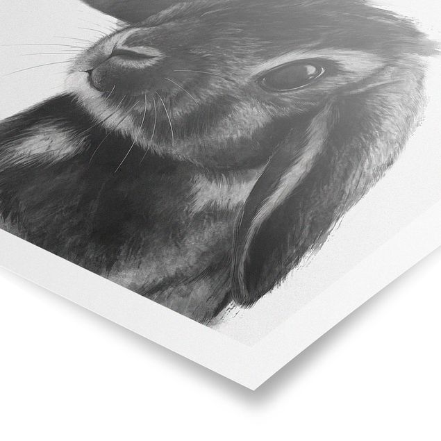 Wandbilder Schwarz-Weiß Illustration Hase Schwarz Weiß Zeichnung