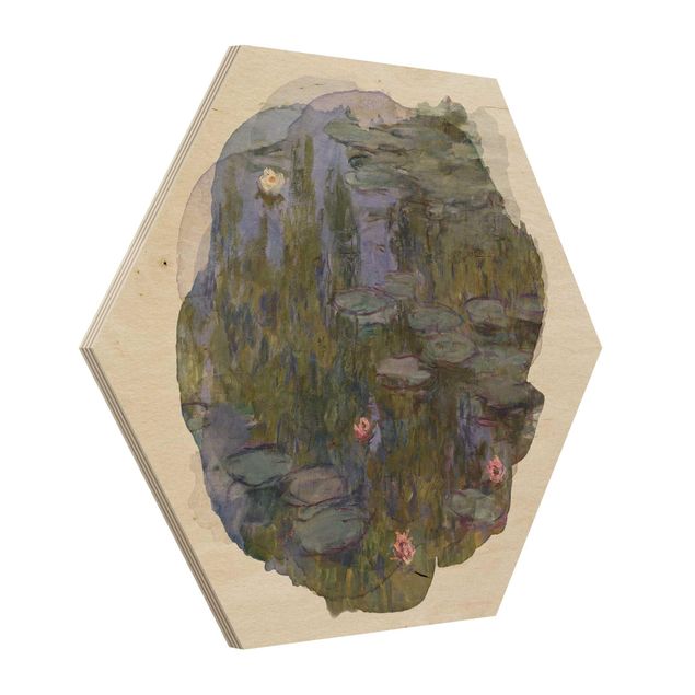 Holzbilder Blumen Wasserfarben - Claude Monet - Seerosen (Nympheas)