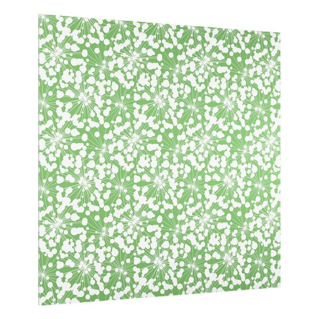 Küchenspiegel Glas Natürliches Muster Pusteblume mit Punkten vor Grün