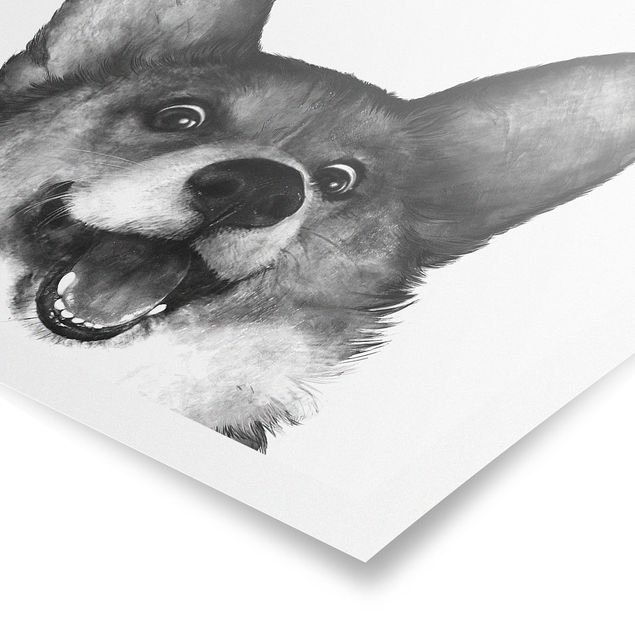 Poster Tiere Illustration Hund Corgi Weiß Schwarz Malerei