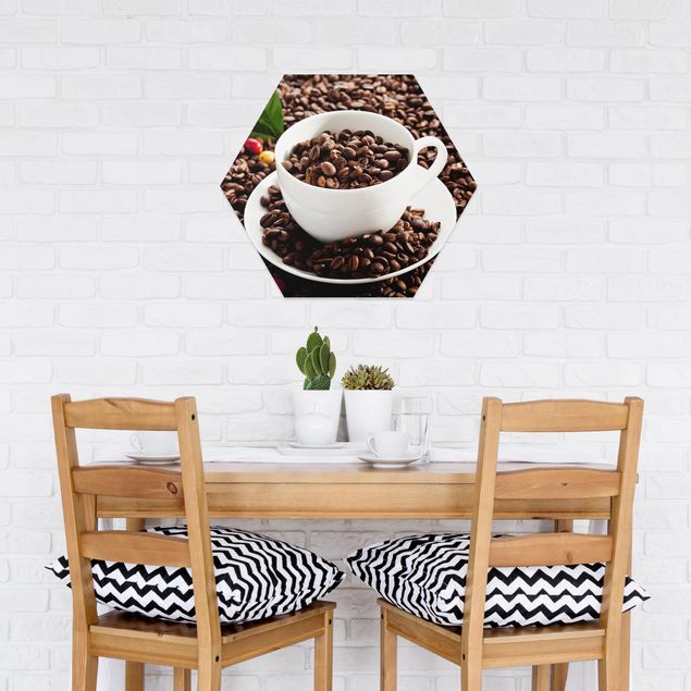 Wandbilder Modern Kaffeetasse mit gerösteten Kaffeebohnen