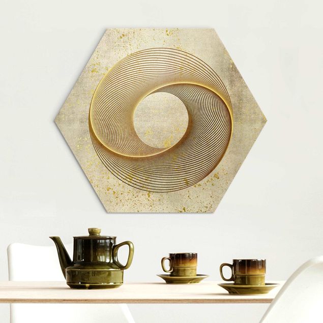 Küche Dekoration Line Art Kreisspirale Gold