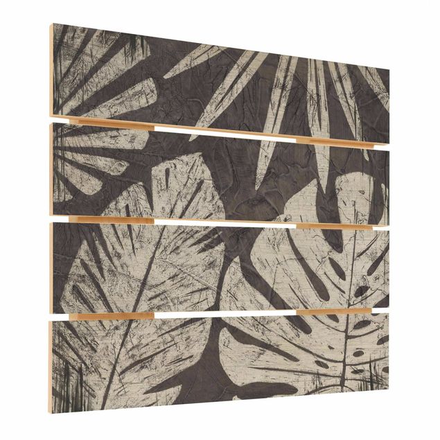Holzbild - Palmenblätter vor Dunkelgrau - Quadrat 1:1