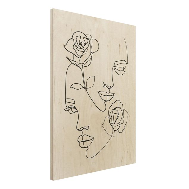 Küche Dekoration Line Art Gesichter Frauen Rosen Schwarz Weiß