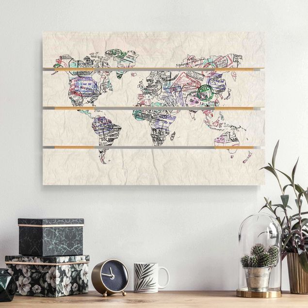 Wanddeko Küche Reisepass Stempel Weltkarte