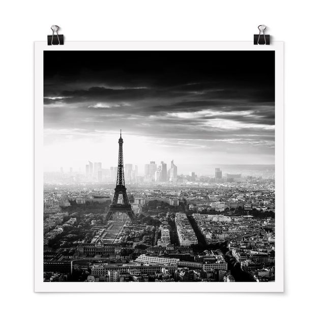Poster schwarz-weiß Der Eiffelturm von Oben Schwarz-weiß