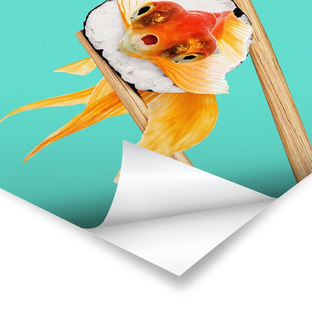 Wandbilder Türkis Sushi mit Goldfisch
