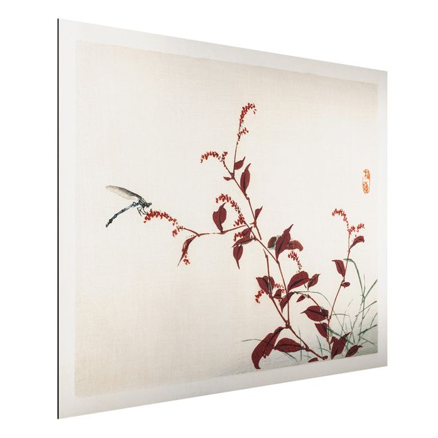 Küche Dekoration Asiatische Vintage Zeichnung Roter Zweig mit Libelle