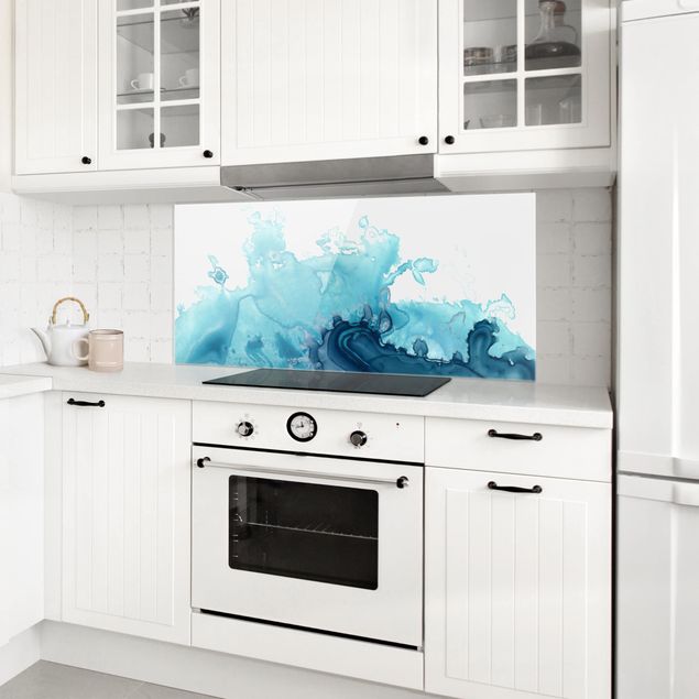 Küchenspiegel Glas Welle Aquarell Blau I