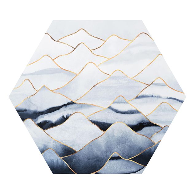 Wandbilder Muster Aquarell Berge Weiß Gold