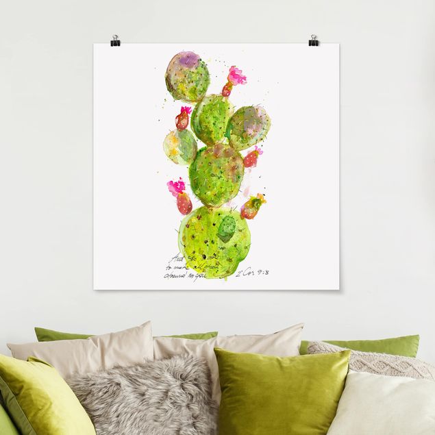 Poster mit Blumen Kaktus mit Bibelvers III