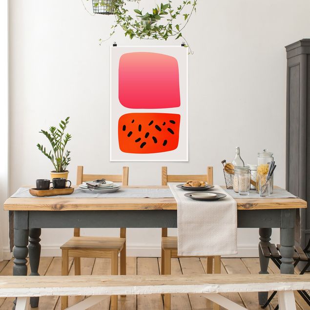 Poster abstrakte Kunst Abstrakte Formen - Melone und Rosa