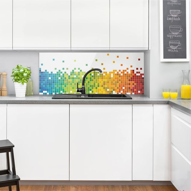 Glasrückwand Küche Muster Pixel-Regenbogen