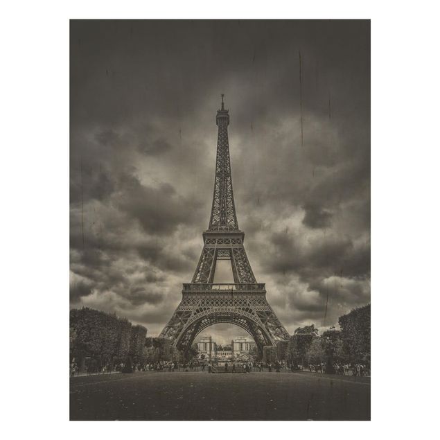 Küche Dekoration Eiffelturm vor Wolken schwarz-weiß