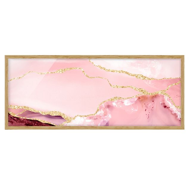 Wandbilder Abstrakt Abstrakte Berge Rosa mit Goldenen Linien