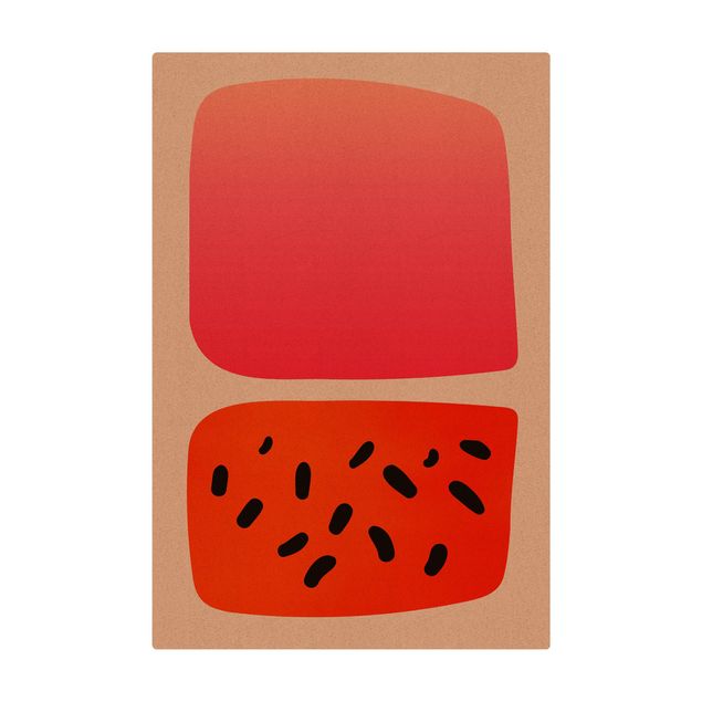 Kork-Teppich - Abstrakte Formen - Melone und Rosa - Hochformat 2:3