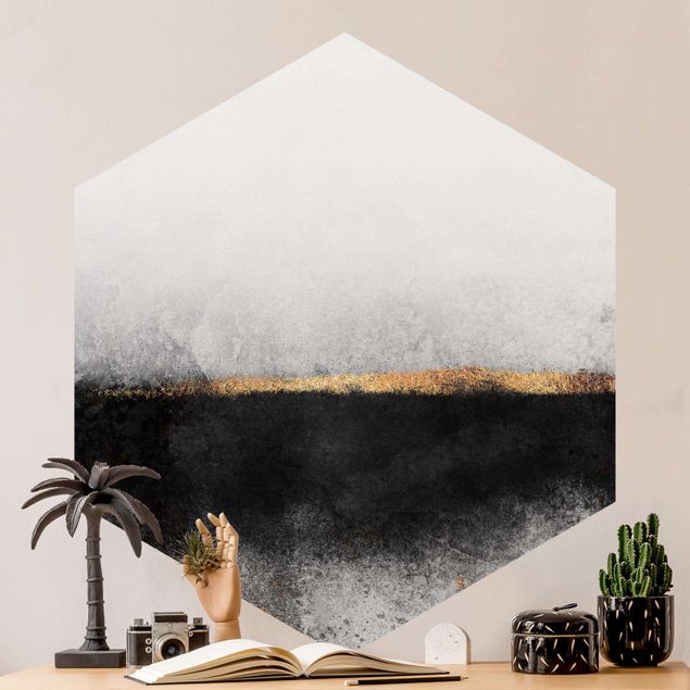 Küche Dekoration Abstrakter Goldener Horizont Schwarz Weiß