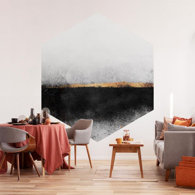 Fototapete modern Abstrakter Goldener Horizont Schwarz Weiß
