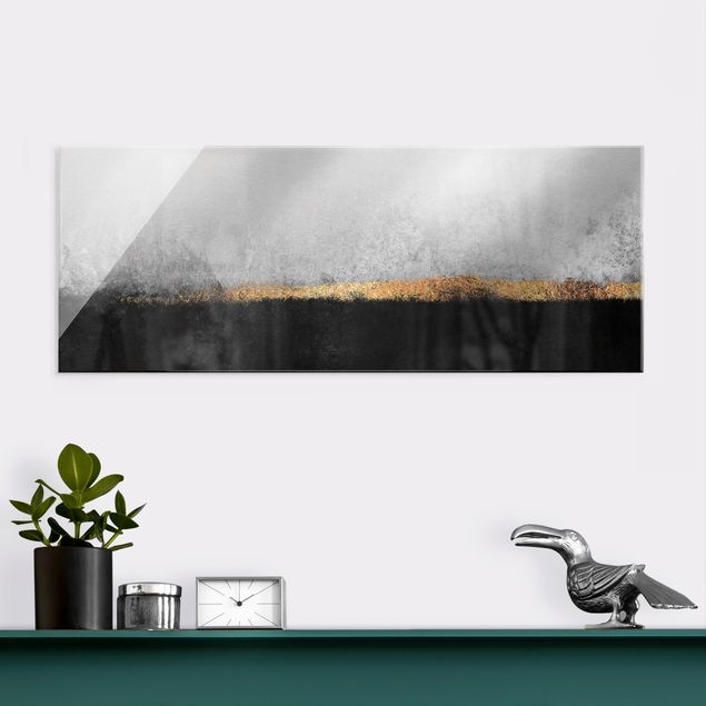 Küche Dekoration Abstrakter Goldener Horizont Schwarz Weiß