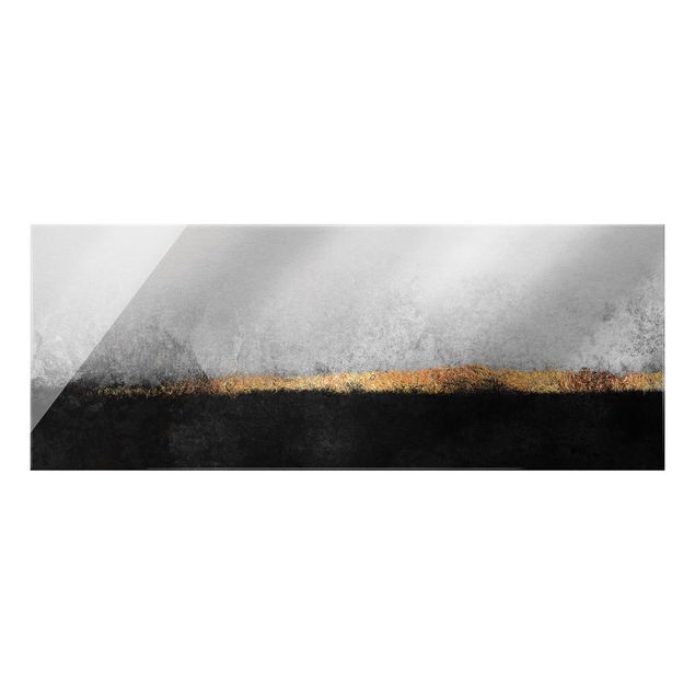 Wandbilder Schwarz-Weiß Abstrakter Goldener Horizont Schwarz Weiß